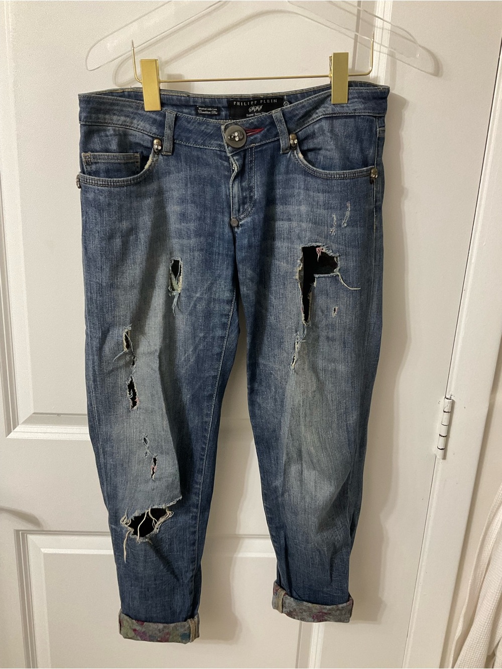 Philipp Plein Black Care Label on Light Blue Denim